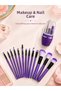 Makeup and Nail Care Set 12-Piece Purple Makeup Brushes Manicure Pedicure Set Daily Personal Care Package