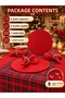14 Piece Christmas Tableware Set Red Christmas Tablecloth and Plaid Runner Set with 6 Placemats 6 Napkins - 4