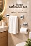 Chrome Square Adhesive Long Towel Holder Chrome Open Adhesive Toilet Paper Holder 2-Piece Bathroom Accessory Set