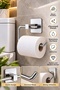 Chrome Square Adhesive Long Towel Holder Chrome Open Adhesive Toilet Paper Holder 2-Piece Bathroom Accessory Set - 3