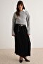 Black Belted Crinkled Pleated Satin Maxi Skirt Twoaw27Et00147