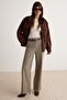 Brown Plaid Flat-Leg Woven Trousers Twoaw27Pl00144 - 2