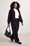Black Thick Hooded Oversize/Wide Cut Knitted Tracksuit Set with Zipper