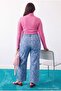 Limited Edition Mavi Çiçek Desenli Orta Esnek Yüksek Bel Wide Leg Jeans TBBAW27CJ00042 - 4