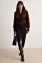 Black Front Slit Suede Midi Knitted Pencil Skirt Twoaw26Et00129