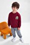 Bordo 100%Pamuk Kalın Erkek Çocuk Baskılı Örme Sweatshirt ve Eşofman Alt - Üst Takım TKDAW27AU00053