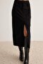 Black Front Slit Suede Midi Knitted Pencil Skirt Twoaw26Et00129 - 3