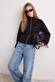 Siyah Fermuarlı Dik Yaka Mandarin Düğme Detaylı Regular Kalıp Örme Hırka/Sweatshirt TWOAW27SW00036 - 4