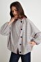Beige Plaid/Checkered Oversize Fit Seasonal Jacket Coat Twoaw27Mo00156 - 2