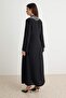 Black Stone Embroidery Detailed Relaxed/Casual Fit Belted Maxi Woven Cap & Robe Tctaw27Kf00009 - 4