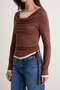 Brown Color Block Fitted/Body-Fitting Notched Collar Soft Double Collar Knitted Blouse Twoaw27Bz00030 - 3