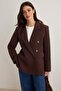 Brown Double-Breasted Woven Blazer Jacket Twoaw27Bc00053 - 2