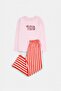 Pembe %100 Pamuk Çizgili Örme Anne-Kız Pijama Takımı TKDAW27