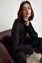 Black Moher Blended Raglan Sleeve High Neck Slim Knitwear Sweater Twoaw27Kz00036