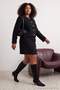 Black Woven Tweed Jacket Skirt Plus Size Bottom - Top Set Tbbaw27Cp00006