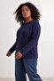 Navy Blue 100% Thick Cotton Basic Crew Neck Oversize/Wide Fit Knitted T-Shirt Tbbaw27Bf00003 - 5