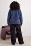 Indigo Zippered & Pocketed Plush Knitted Sweatshirt Tbbaw27Ao00003 - 5