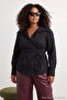 Black Wide Collar Lace-Up Stylish Woven Large Size Shirt Tbbaw27Ax00030 - 4