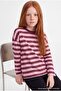 Burgundy Girls' Striped Oversize Thin Knitted Sweatshirt Tkdaw27Sw00071 - 3