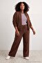 Brown Stand-Up Collar Zippered Soft Feel Plus Size Tracksuit Set Tbbaw27Ts00007 - 2