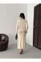 Women's Stripe Detailed Heart Buttoned Cardigan Skirt Knitwear Two-Piece Set - 5