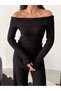 Ribbed Knitted Fabric Madonna Collar Crop Blouse and Wide Leg Pants Two-Piece Set - 5