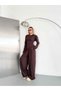Combed Cotton Fabric Padded Top with Tie Detail at the Waist & Wide Leg Pants Set - 5