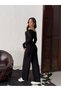Ribbed Knitted Fabric Madonna Collar Crop Blouse and Wide Leg Pants Two-Piece Set - 2