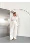 Combed Cotton Fabric Padded Top with Tie Detail at the Waist & Wide Leg Pants Set - 3