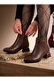 501 Women's Bitter Brown Plain Daily Boots with Stylish and Comfortable Silver Detail