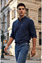 Mendo Navy Blue Embroidered Standard Fit Men's Shirt