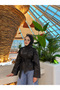 High Collar Belted Faux Leather Jacket Black