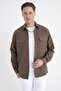 Comfort Fit Side Pocketed Flexible Thin Striped Camel Shirt Jacket g 1608 - 4