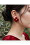 Red Velvet Flower Earrings - Velvet Flower Stud with Gold Detail - New Year / Valentine's Day