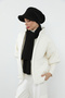 Winter Plain Cashmere Visor Cap and Scarf Set, Bat-2Dk, Black - 5
