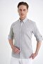 Comfort Fit Foldable Cuff Collar 100% Cotton Khaki Striped Shirt g 1600