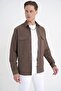 Comfort Fit Side Pocketed Flexible Thin Striped Camel Shirt Jacket g 1608 - 5