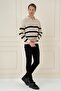 Slim Fit Striped Zippered Polo Neck Beige Knitwear Sweater Tr 877 - 2