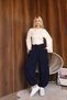 Modal Fabric Elastic Waist Shalwar Trousers Navy Blue Color