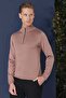 Slim Fit Ribbed Zippered Half Fisherman Wool Dusty Rose Knitwear Sweater Tr 861 - 4