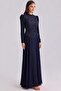 Stone Embellished Tulle Chiffon Combination Exclusive Hijab Evening Dress Dark Blue 1113-Y - 2