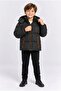 Boy's Hooded Inflatable Coat with Zipper Pockets Winter Coat Anthracite Black Mink Ak4257 - 3