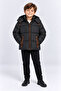 Boy's Hooded Inflatable Coat with Zipper Pockets Winter Coat Anthracite Black Mink Ak4257