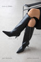 Penka Women's Ostrich Pattern Leather Boots Black - 3