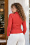 Women's Pomegranate Blossom Turtleneck Sleeve Stripe Soft Textured Blouse Arm-26K001043 - 2