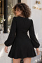 Women's Black Tie-Neck Long Sleeve Flared Mini Dress Arm-26K001083 - 2