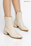 Women's Beige Soft Mid-Sewn Boots with Zipper and Short Heel for Daily Wear 600