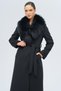 Detachable Fur Belted Long Cashmere Coat Black 3133-Tk - 2