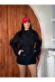 Women's Cashmere Button and Belt Detailed Short Cashmere Coat Black - 4