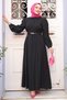 Buttoned Black Hijab Dress 19044S
